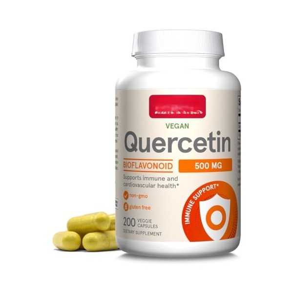 Quercétine végétalienne 500 mg par portion, 200 gélules