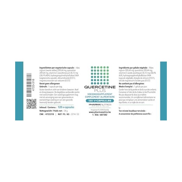 QUERCETINE PLUS 60 V-CAPS PHARMANUTRICS//ALLERGIE-ONTSTEKING//QUERCETINE-RIBES NIGRUM CASSIS -VIT C//VOEDINGSSUPPLEMENT