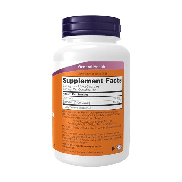 Now Foods Quercétine avec bromélaïne – Lot de 2 paquets de 120 capsules Flavonoïdes