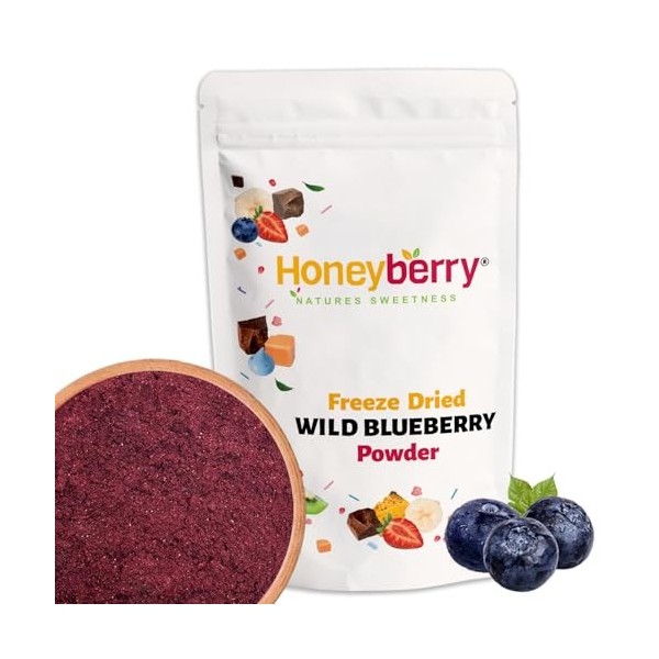 Poudre de Myrtille Sauvage Lyophilisée 100g - Poudre de Fruits Lyophilisés - Myrtille Sauvage en Poudre pour Pâtisserie, Smoo...