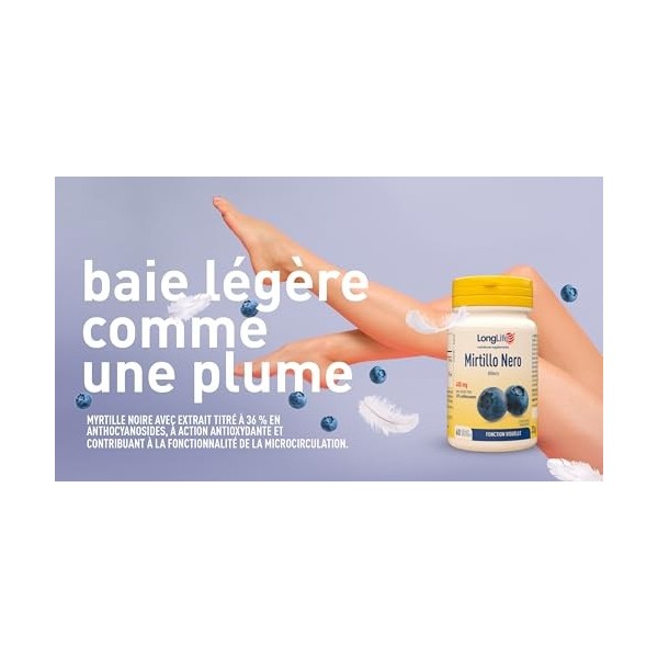 LongLife® Mirtillo Nero | Extrait standardisé à 36 % en anthocyanosides Mirtoselect® | Minimum 800 mg | Bien-être visuel et