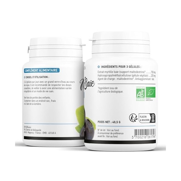 Myrtille baie BIO | 750 mg/jour | 100 gélules végétales | 30 jours