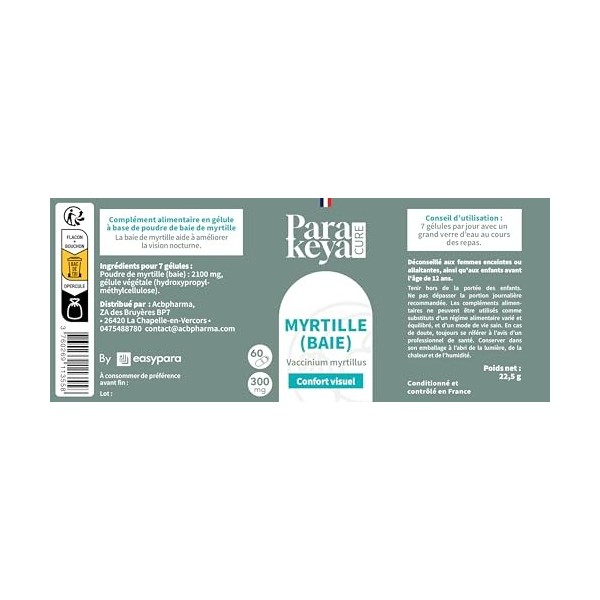 Parakeya - Myrtille Baie 300mg|Confort Visuel | Complément alimentaire | 60 gélules Myrtille et bleuet