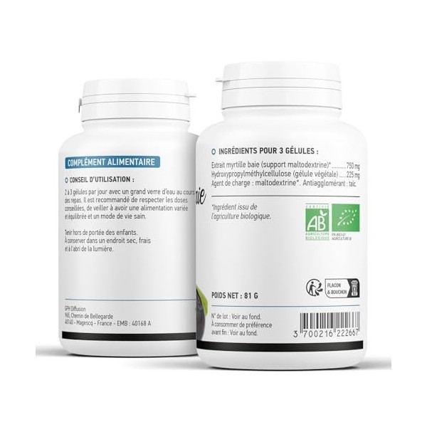 Baie de Myrtille Bio -250mg - 200 gélules végétales