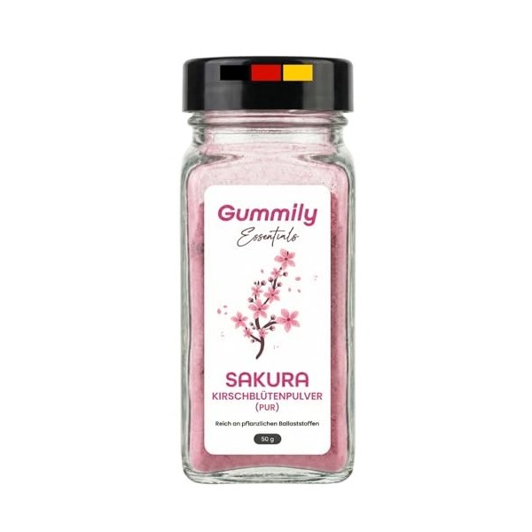 Gummily Sakura Poudre Prunus serrulata – Riche en anthocyanes et flavonoïdes – Haute biodisponibilité – Riche en fibres vég