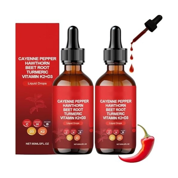 Gouttes de poivre de Cayenne, extrait naturel de poivre de Cayenne pour le corps, formule douce, végane, absorption facile, p...