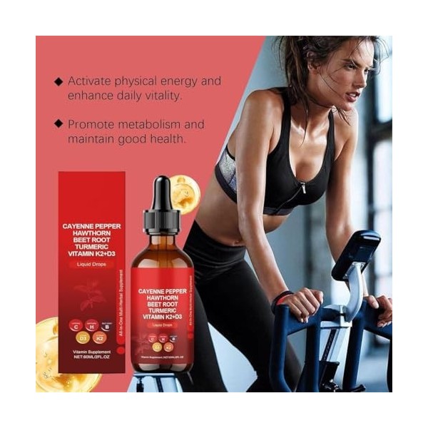 Gouttes de poivre de Cayenne, extrait naturel de poivre de Cayenne pour le corps, formule douce, végane, absorption facile, p...