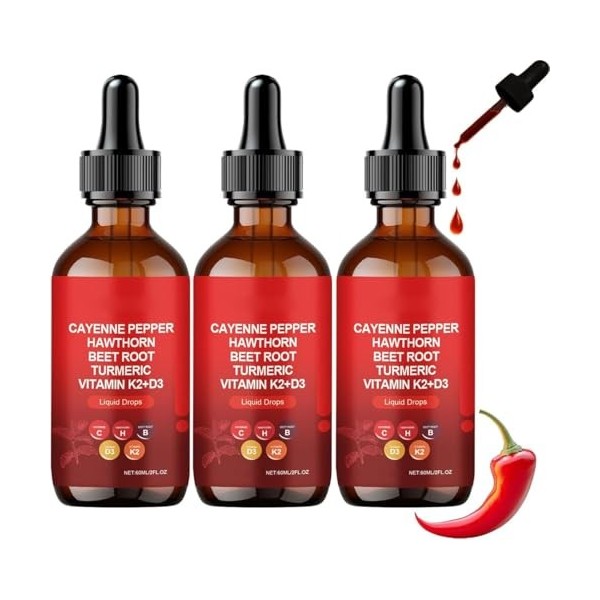 Gouttes de poivre de Cayenne, extrait naturel de poivre de Cayenne pour le corps, formule douce, végane, absorption facile, p...