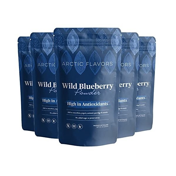 Arctic Flavors Poudre de myrtille sauvage, lyophilisée, riche en antioxydants, entièrement naturelle, myrtilles entières prov