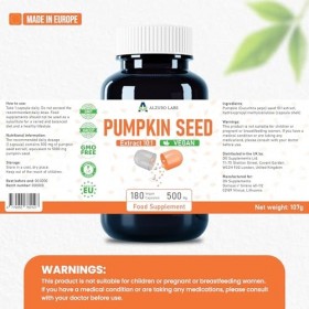 Graines de citrouille 5 000 mg équivalent 500 mg dextrait 10:1 180 capsules végétaliennes | Testé en laboratoire | Hauteme