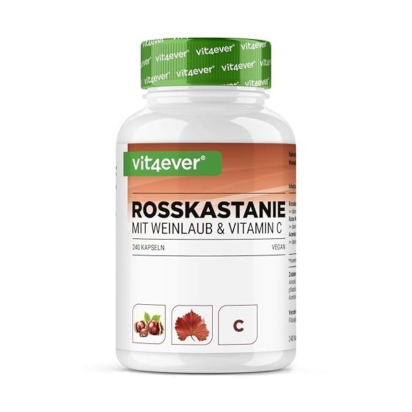 Extrait de marron dInde - 240 gélules - Hautement dosé avec 1330 mg dextrait par portion journalière - Marron dInde avec f