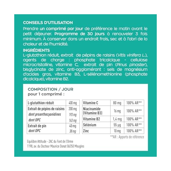 GRANIONS - COMPLEXE ANTI TACHE VISAGE – Glutathion, Vitamine C, Zinc bisglycinate, Selenium, Niacinamide - Éclat, Uniformité 