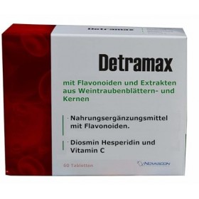 Detramax 60 comprimés veineux, même pour les hémorroïdes, 3 extraits : flavonoïdes Diosmin 220 mg, Hespéridine 20 mg , feuil