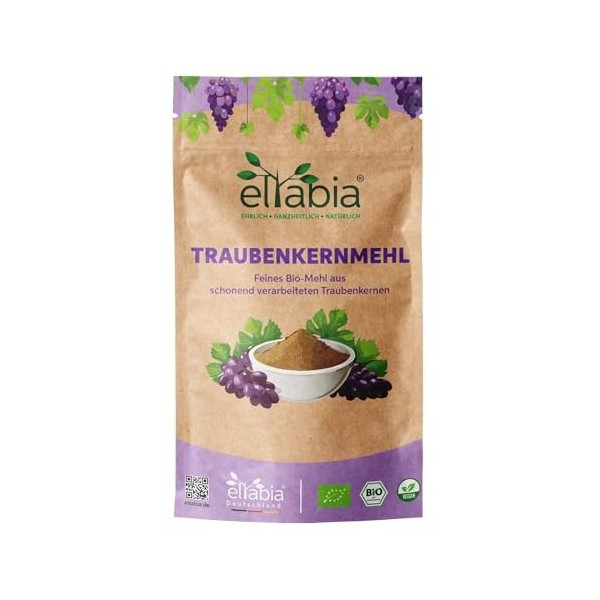 Farine de pépins de raisin bio OPC 500 g extrait de pépins de raisin poudre de qualité alimentaire crue de qualité supérieure...