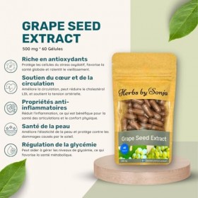 Extrait de pépins de raisin 500 mg – 60 capsules | 95% proanthocyanidines | Antioxydant naturel puissant pour soutenir la san