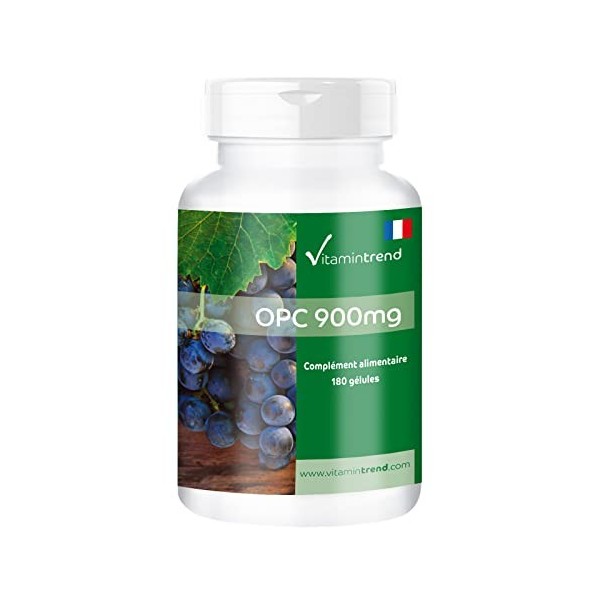 OPC 900 mg - Boite de 180 gélules - Extrait de Pépins de Raisin de haute qualité contenant 95% d’OPC – Gélules anti-âge | Vit