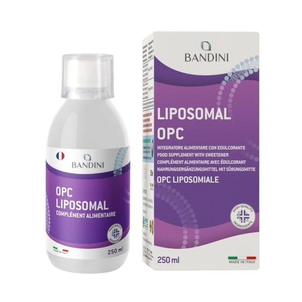 Bandini® OPC Liposomal Liquide 250ml - Extrait de pépins de raisin 95% OPC 200mg par dose - Absorption optimale avec techno