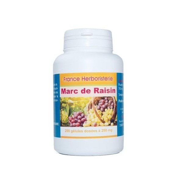 GELULES MARC DE RAISIN 200 gélules dosées à 250 mg poudre pure.