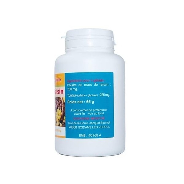 GELULES MARC DE RAISIN 200 gélules dosées à 250 mg poudre pure.