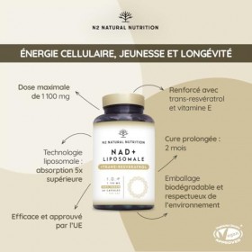 NAD+ Trans Resveratrol 1100 mg. Formule Liposomale avec Nicotinamide Riboside, Niacine et Vitamine E. Boost Métabolisme, Anti...