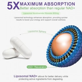 Nad Le complément alimentaire Nad+ soutient lanti-âge et améliore limmunité, 900 mg Nad+ Resvératrol Complément alimentaire R...