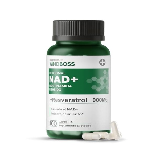 Windboss NAD+ Liposomal NR 900mg : Formule avec quercétine et resvératrol, développée comme partie de votre routine quotidien