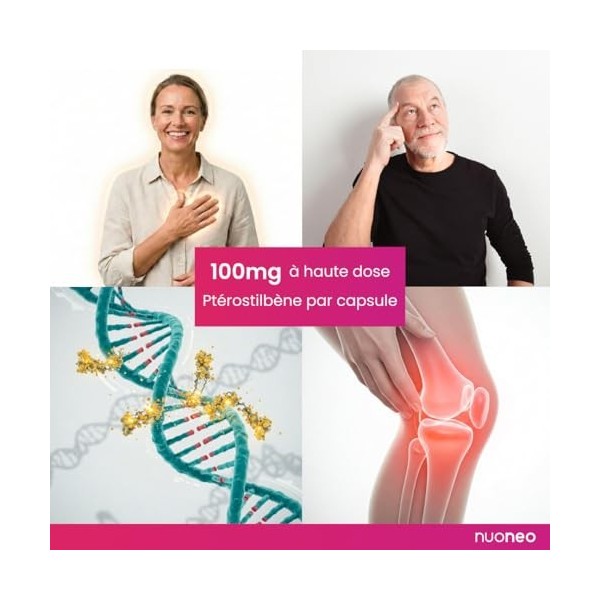 Ptérostilbène 100 mg, 90 gélules à haute dose, activateur de sirtuines et protection cellulaire, 100 mg de trans-ptérostilbèn