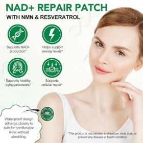 NAD+ Lot de 30 patchs anti-âge pour la peau – Patch Resvératrol Energy Boost de 8 heures avec NAC et CoQ10, supplément transd...