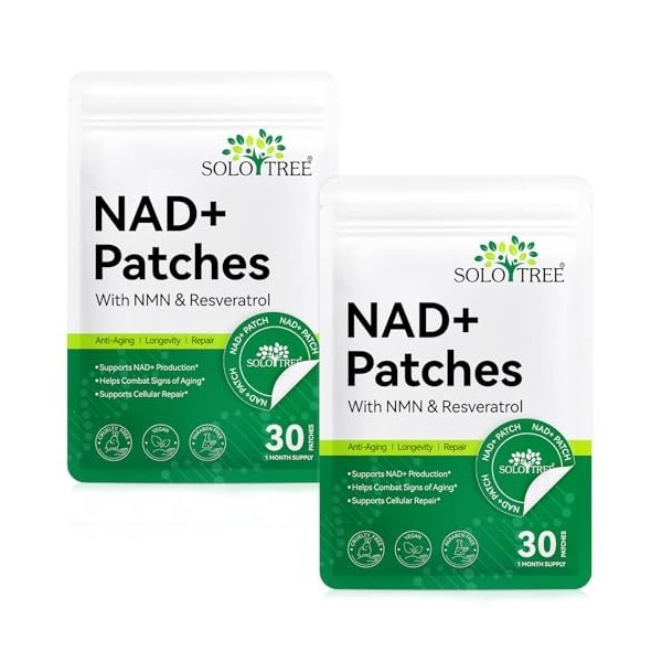 NAD+ Lot de 30 patchs anti-âge pour la peau – Patch Resvératrol Energy Boost de 8 heures avec NAC et CoQ10, supplément transd...