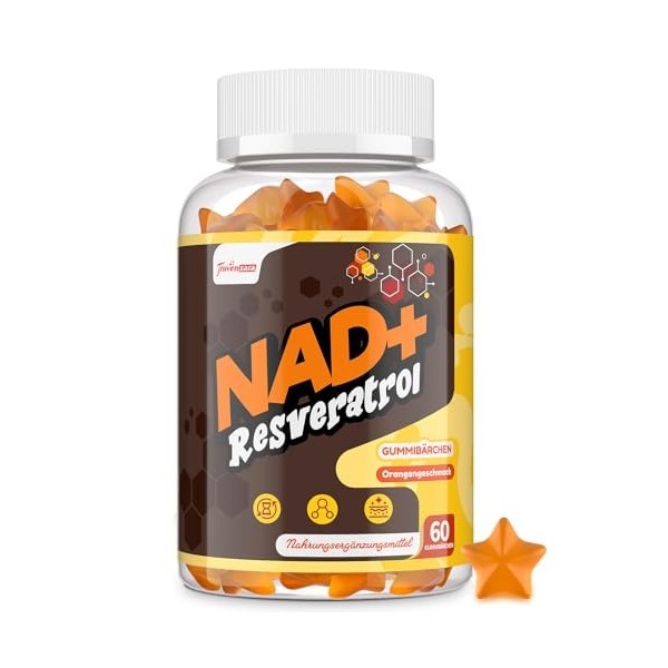 Gommes NAD+ 1310 mg avec Resvératrol, TMG, Collagène Marin Hydrolysé et Extrait de Poivre Noir, Complément NAD+, Saveur Orang...