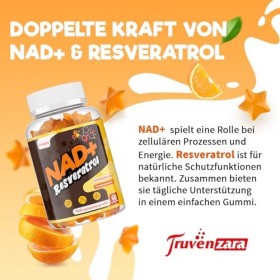Gommes NAD+ 1310 mg avec Resvératrol, TMG, Collagène Marin Hydrolysé et Extrait de Poivre Noir, Complément NAD+, Saveur Orang...