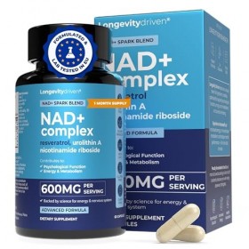 Longevity Driven - NAD+ 500 mg, Anti-âge, Réduit la Fatigue et Améliore le Métabolisme, Resvératrol, Urolithine A, Niacine, 6