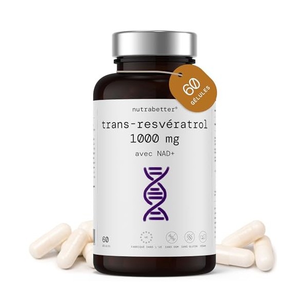 Trans Resveratrol 1000 mg avec NAD+ 50 mg | NAD Resveratrol | Anti-Âge, Vitalité Cellulaire, Bien-Être Cognitif, Activateur d
