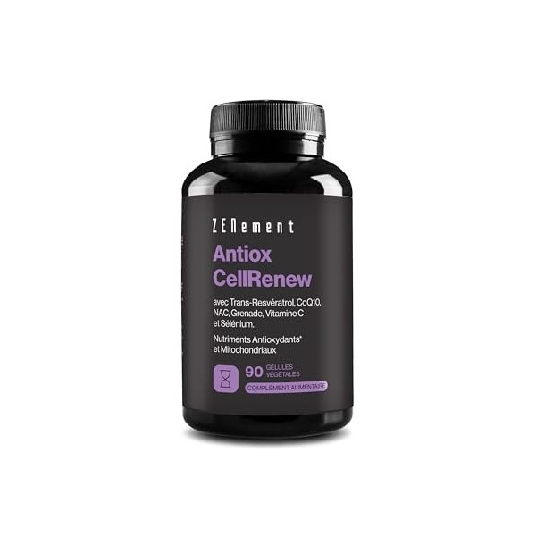 Antiox Complex avec Trans-Resvératrol, CoQ10, NAC, Grenade, Vitamine C et Sélénium - Antioxydant et Support de lÉnergie Cell