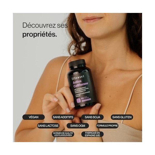 Antiox Complex avec Trans-Resvératrol, CoQ10, NAC, Grenade, Vitamine C et Sélénium - Antioxydant et Support de lÉnergie Cell