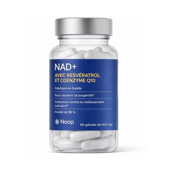 NAD+ Complexe Premium avec Resvératrol & Coenzyme Q10-425mg Formule Anti-Âge - Soutien Cellulaire & Énergie - Végan, Testé en
