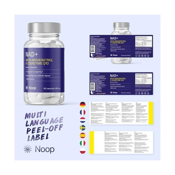 NAD+ Complexe Premium avec Resvératrol & Coenzyme Q10-425mg Formule Anti-Âge - Soutien Cellulaire & Énergie - Végan, Testé en