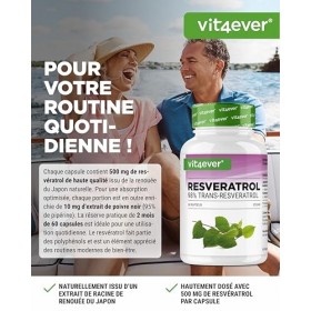 Resvératrol - 520 mg par gélule - 98% trans-resvératrol de lextrait de racine de renouée du Japon 100:1 + pipérine pour une 