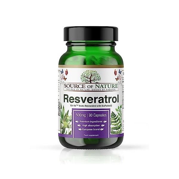 Trans-Resvératrol 500 mg | 120 gélules vegan | Haute dose | Pureté 98 % | Fermenté naturellement | Avec pipérine | Testé en l...