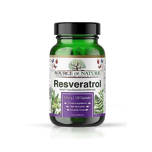 Trans-Resvératrol 500 mg | 120 gélules vegan | Haute dose | Pureté 98 % | Fermenté naturellement | Avec pipérine | Testé en l...