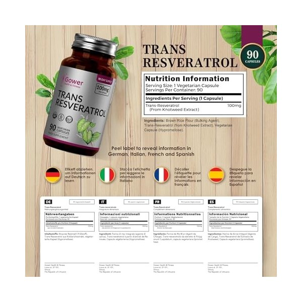 GH Resveratrol | 90 Supplément de Resvératrol Haute Concentration - 100 mg de Trans Resveratrol par Portion | Antioxydant à b