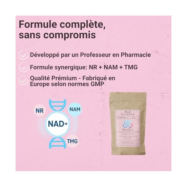 NAD+ Booster 60 jours | Nicotinamide Riboside NR + Nicotinamide + TMG | Énergie cellulaire & vitalité | Formulé par expert sc