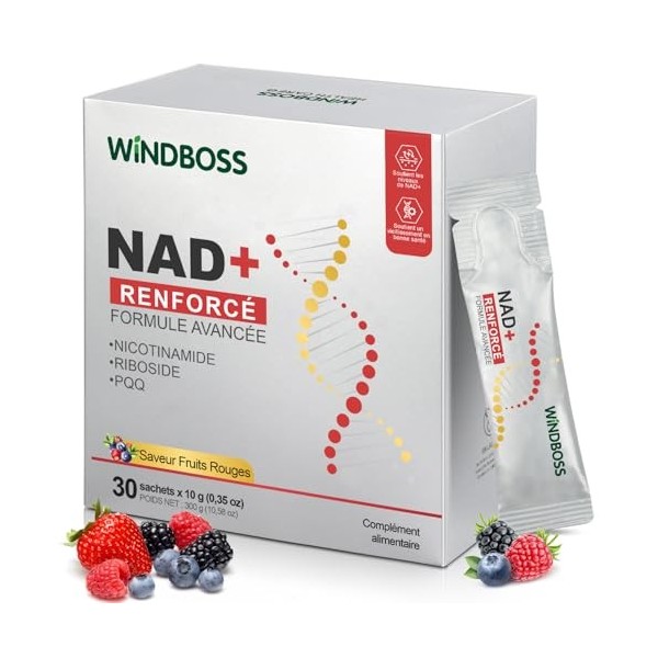 Windboss Liquide à Haute Puissance NAD+ 1000mg, NRHM ULTRA RENFORCÉ & PHYTOSOME DE QUERCÉTINE, TRANS-RESVÉRATROL– Stimule lÉ