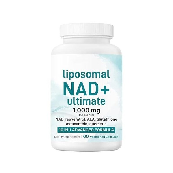 Capsules liposomales NAD+, formule avancée 10 en 1 avec resvératrol, ALA, glutathion et plus encore - 60 capsules