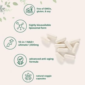 Capsules liposomales NAD+, formule avancée 10 en 1 avec resvératrol, ALA, glutathion et plus encore - 60 capsules