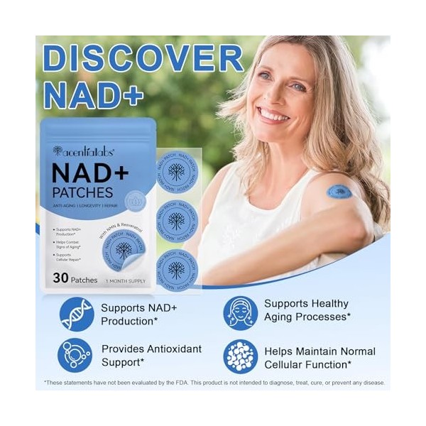 Patchs NAD pour homme et femme, patch NAD+ pour énergie et vieillissement sain, patchs NAD Plus Advanced Total Recovery Patch