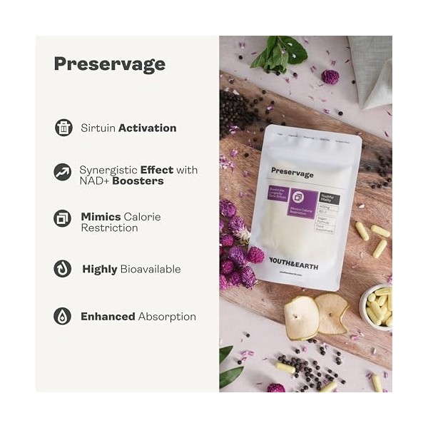 Youth & Earth Preservage | Resvératrol, Curcumine, Quercétine Et Biopérine | Supplément Anti-Âge Naturel | Antioxydant À Fort