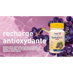 LongLife® Resveratrol 4x Forte | Trans-resvératrol pur Veri-te™ et raisin rouge | Cœur et circulation | Jambes légères | 60