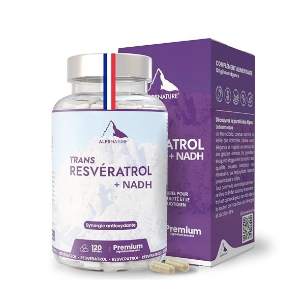 ALPS NATURE NADH Panmol Breveté + Trans-Resvératrol 98% Pur – Formule à Haute Biodisponibilité et Stabilité – Énergie Cellula