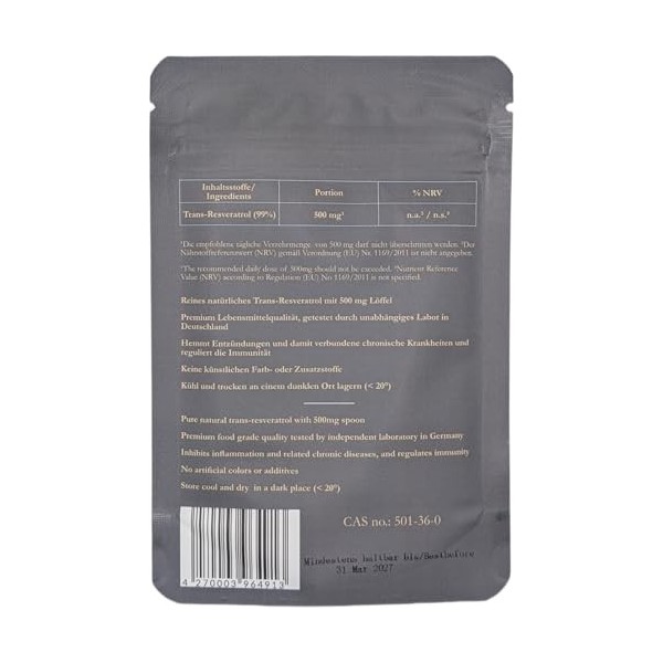 Disanvita® Resvératrol | Qualité supérieure certifiée en Allemagne | Poudre avec 99,3 % de pureté